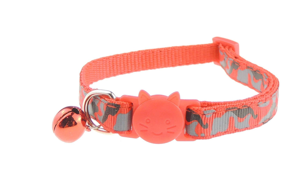 Glamour Girlz Cat Kitten Face Nylon Camouflage Camo Safety Release Bell Adjustable Collar (Red) Red - PawsPlanet Australia