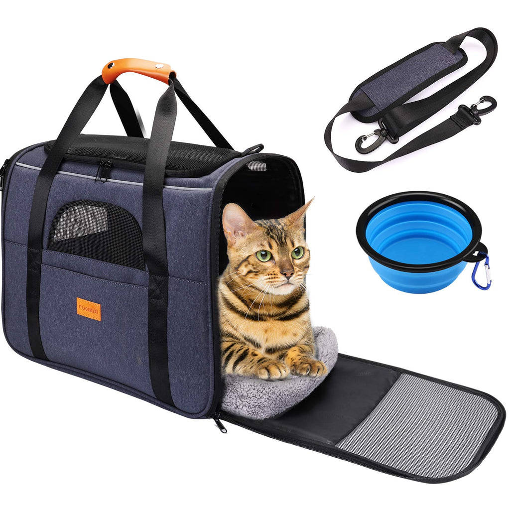 Cat Carrier Bag, Portable Foldable Pet Carrier Travel Bag for Cats and Small Dogs up to 15lbs, Breathable Airline Approved Dog Transport Carrier with Safety Inner Leash, Pet Bowl, Washable Mat - PawsPlanet Australia