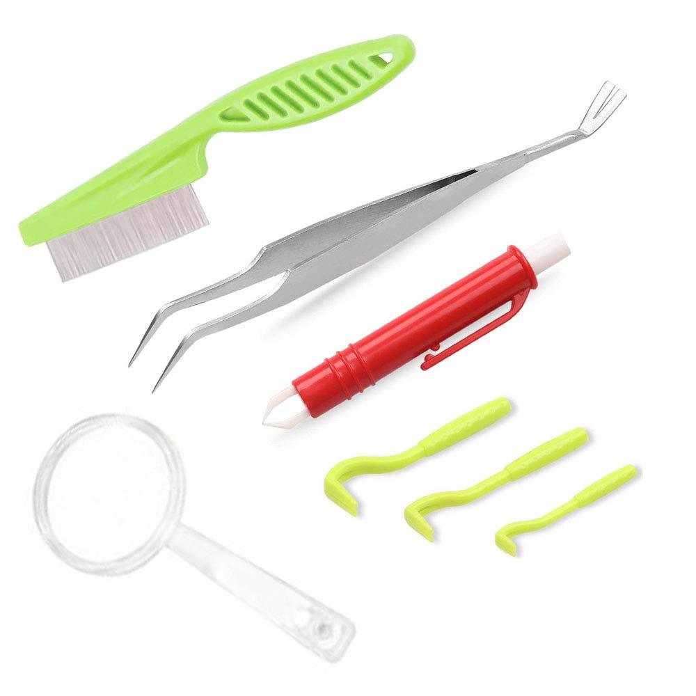 EIKLNN 7 Pieces Tick Remover Tool Kit, Fleas Ticks Remover Kit, Tick Removal Tool Set, for Pet Dogs Cats Horses and Humans, with Plastic Ticks Hook,Magnifier,Tick Comb,Tick Tweezers,Tick Removal Pen - PawsPlanet Australia