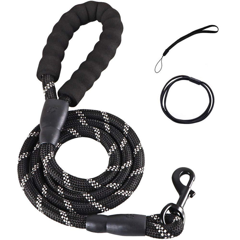 Rope Dog Lead, Strong Handles Dog Leash with Handles and Highly Reflective Threads for Small, Medium and Large Dogs 5FT (black) black - PawsPlanet Australia