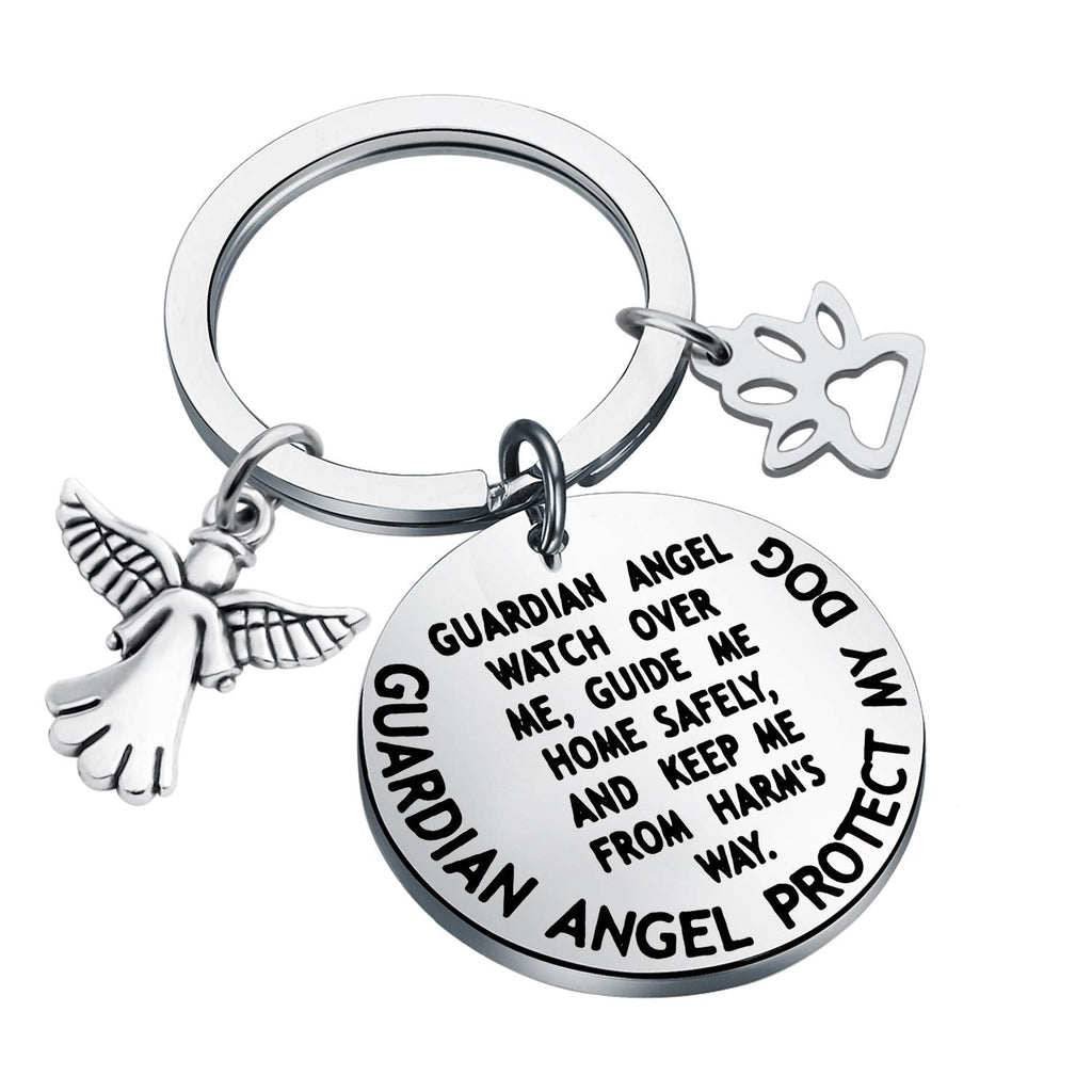 MYOSPARK Guardian Angel Protect My Dog Pet Protection Stainless Steel Pendant Collar Charm Dog Protection Keychain - PawsPlanet Australia