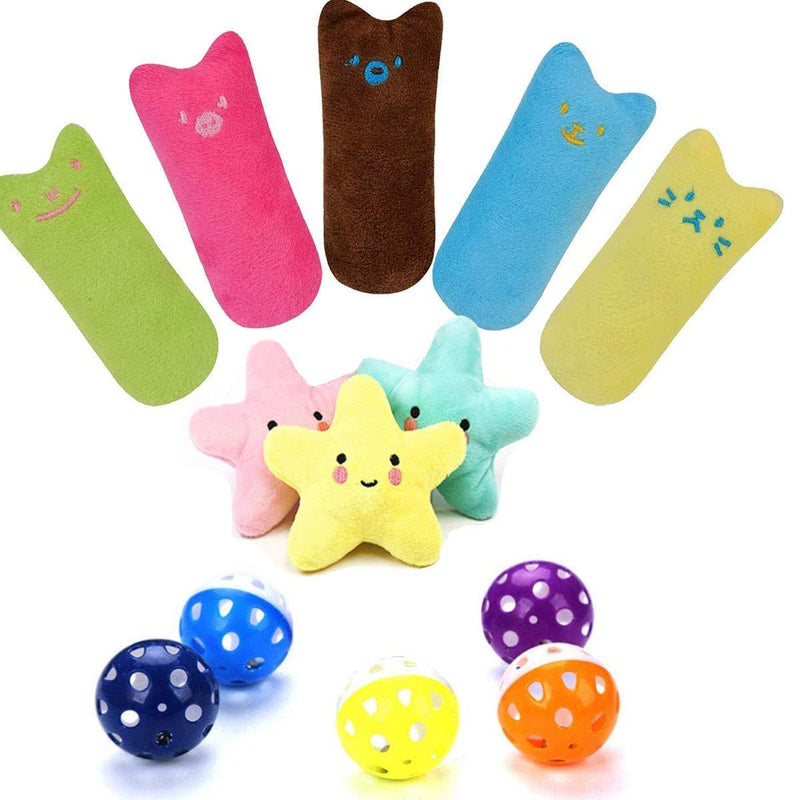 Binjor 18Pcs Catnip cat toy Cute plush Bite-resisitant for Pet Plush Expression Thumb Chewing Pillow Toy Soft Five-pointed Star Plush Vocal Toy Plastic Hollow Balls with Bells Plastic - PawsPlanet Australia