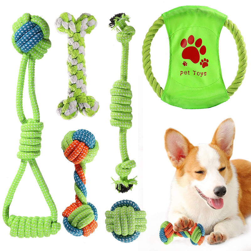 ACE2ACE Small Dog Toys, Puppy Chew Toys, 6 Packs Puppy Rope Toy for Small Dog and Puppy, 100% Natural Cotton, with Frisbee, Ball Rope, Rope Bone - PawsPlanet Australia