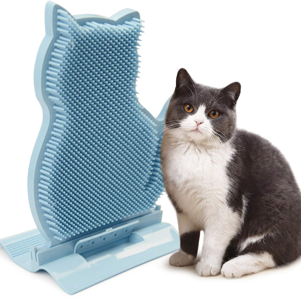 Idepet Cat Massage Brush,Cat Wall Door Corner Mounted Massage Itching Tool, Cat Self Groomer Pet Grooming Comb Brush Toy With Catnip For Short & Long hair Cat Blue - PawsPlanet Australia