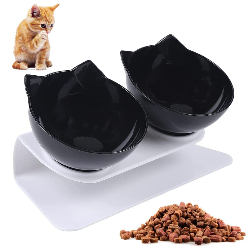 WELLXUNK® Cat Feeding Bowls, Cat Food Bowl With Raised Stand, 15°Tilted Anti-Slip Cat Bowl, Detachable, Non-Slip and Splash-Proof, For Food and Water Feeder, For Cats And Puppies (Black) Black - PawsPlanet Australia