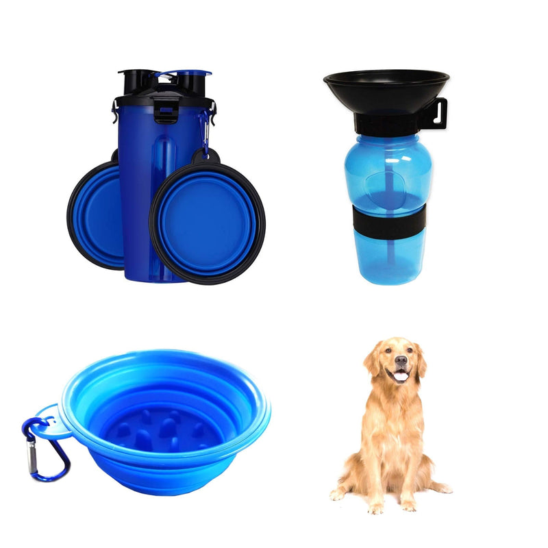 Pet Water Bottle and Food Container,Tianher 3pcs Portable Dispenser and Food Container for Travel 2-in-1&Squeeze Drinking Bottle&Folding Silicone Pet slow food bowl for Outdoor Travel Take a Walk - PawsPlanet Australia