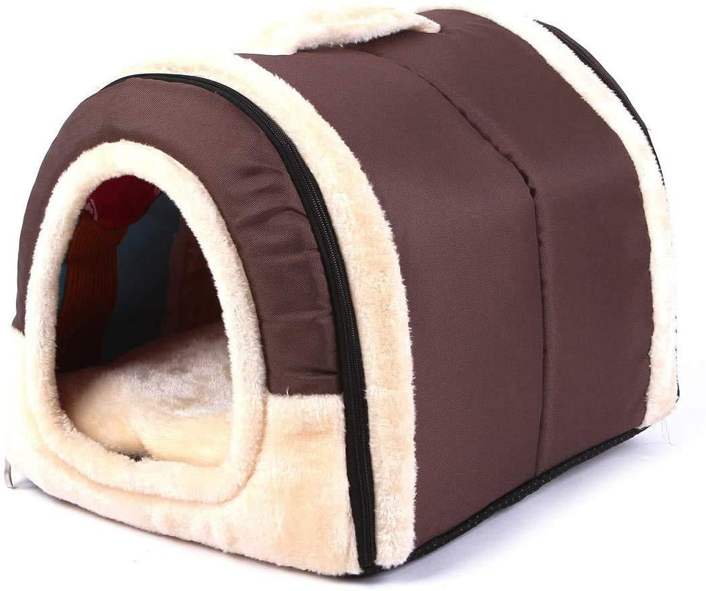 HARESLE Portable Small Pet House Soft Bed Cat House Washable with Removable Cushion 2 Sizes (L, Brown) L - PawsPlanet Australia