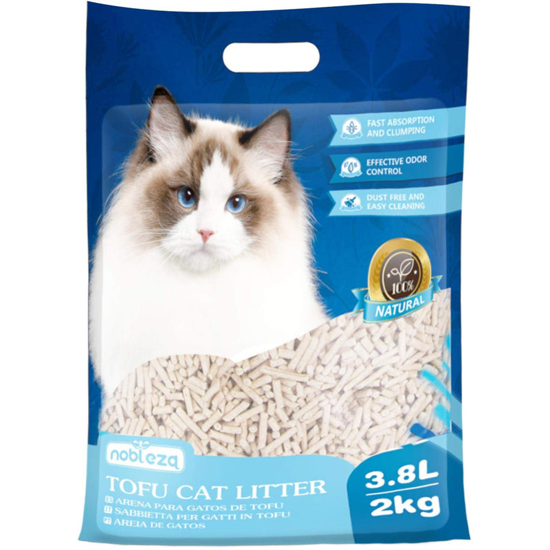 Nobleza Tofu Cat Litter, Natural Flushable Extra Clumping Pellet Litter, Low Tracking, Biodegradable, Odour Control Cats Litter| 3.8 L, 2KG bag - PawsPlanet Australia