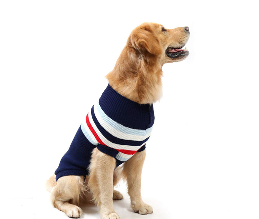 YAODHAOD Dog Sweaters Turtleneck Dog Knitting Pullover Classic Stripe Dog Sweater,Warm Pet Sweater for Fall Winter (Blue stripes, 28"-XL) Blue stripes - PawsPlanet Australia
