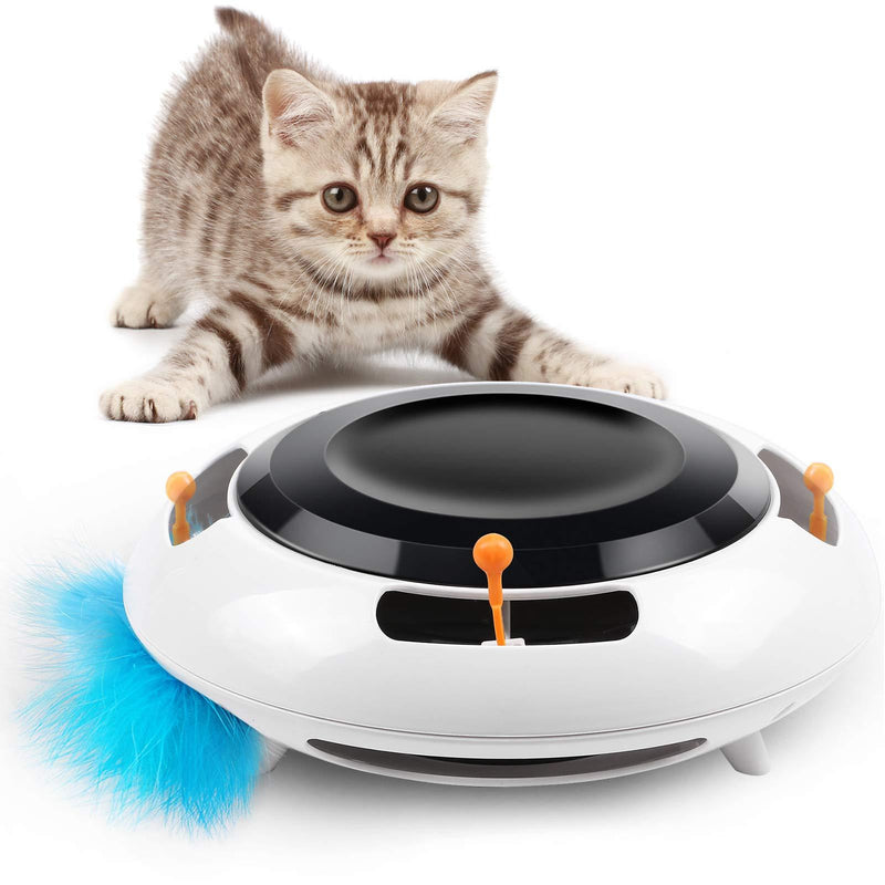 G.C Interactive Cat Toy Kitten Toys for Indoor Cats Electronic UFO Automatic Cat Feather Toys for Cats Kitten Pet, 2 Speed Modes white - PawsPlanet Australia