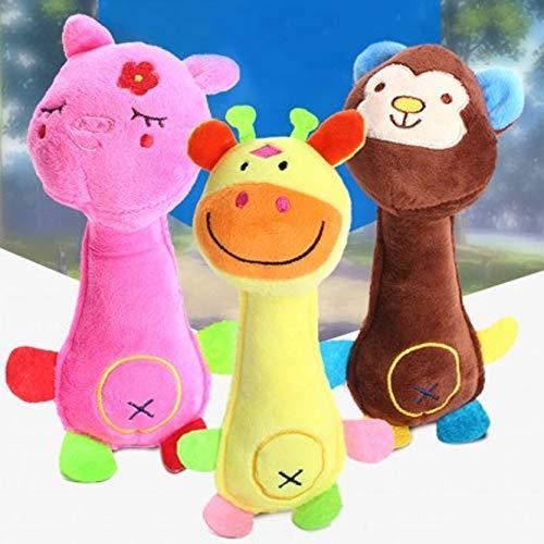 Bark and Purr Pet Dog, Cat Funny Fleece Toy, Durable, Squeak sound Packet of 3, Colours Pink, Yellow, Brown Size 21 cm L 7.3 cm W - PawsPlanet Australia