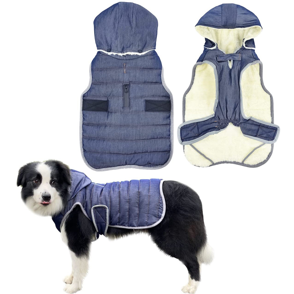 Idepet Dog Coat Warm Jacket, Reflective Pet Fleece Vest Hoodies Outdoor Sport Waterproof Dog Jumpers jackets with harness XS Blue - PawsPlanet Australia