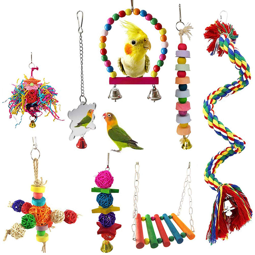 MQFORU Birds Swing Toys Bird Chewing Toys Birds Cage Toys, 8PCS Suitable for Small Parakeets, Cockatiels, Conures, Macaws, Parrots, Love Birds, Mynah, Finches ect. - PawsPlanet Australia