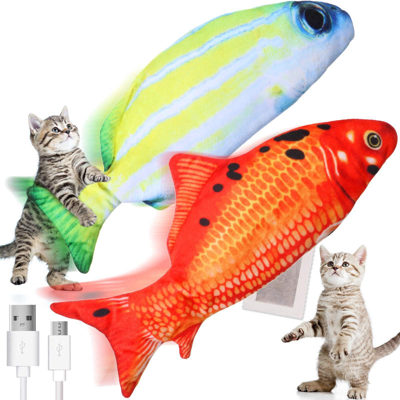 SKYLETY 2 Piece Electric Flopping Fish Moving Fish Cat Toy Wiggle Fish Catnip Toys Motion Kitten Toy for Indoor Cats Pets Kitten - PawsPlanet Australia