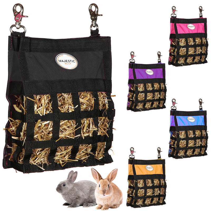 Majestic Ally Guinea Pig Hay Feeder – Rabbit Hay Feeder – Premium Quality Highly Durable Nylon – Three Side Open Slow Feed Hay Bag for Small Animals – 5 Lovely Colors (Black) Black - PawsPlanet Australia