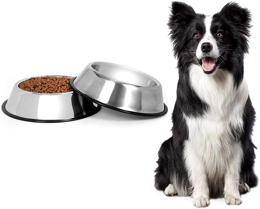 2 Stainless Steel Dog Bowls,large dog bowl,Dog Pet Feeder Bowls With Non-slip Rubber Bases, Dog Plate Bowls Water Bowls for Medium and Large Dogs(Sliver) L:26cm(10inch) 01. silver - PawsPlanet Australia