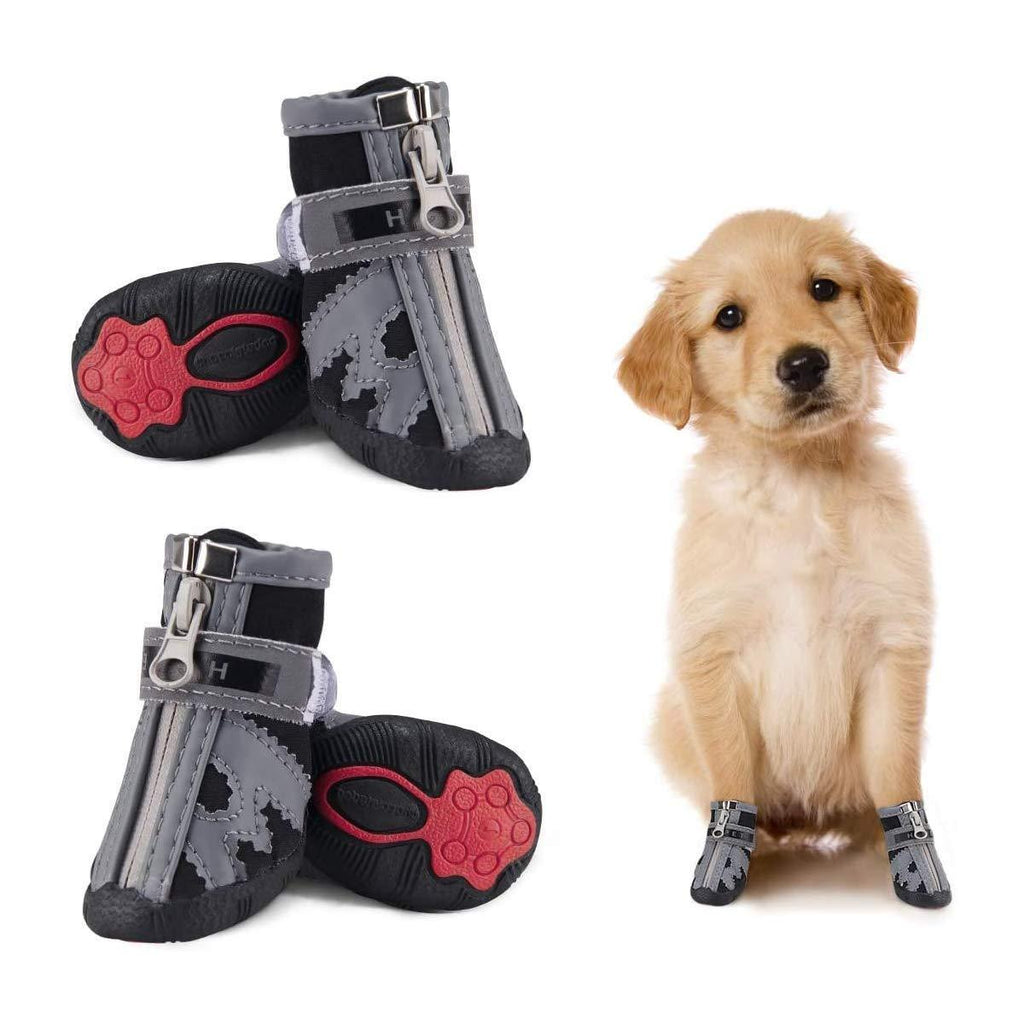 Small Dog Shoes Waterproof Protective Dog Boots Set of 4, Dog Puppy Booties Non-Slip Sole Paw Protector with Reflective Straps Pet Shoes Warm for Puppy Small Medium Dogs Outdoor Reflective Black 5# 5# - PawsPlanet Australia