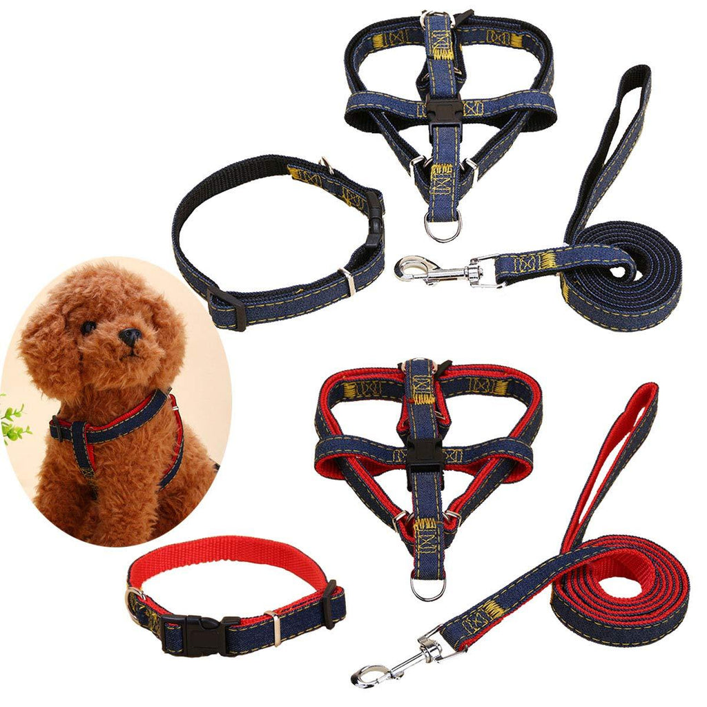 DBAILY 2 Sets Pet dog Traction Supplies Red Black Rope Dog Lead+Dog Harness+Pet Dog Collar Suitable for Cats Dogs of 20-50 kg（120cm*2cm - PawsPlanet Australia