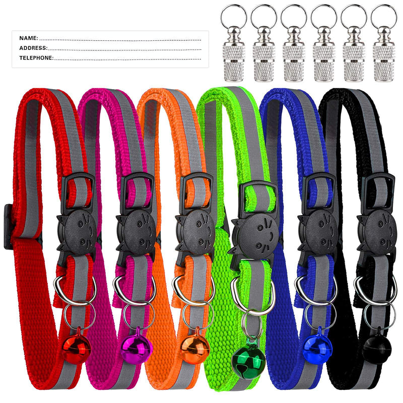 Aodaer 6 Pack Cat Collar Pet Collars Mixed Colors Safety Release Cat Collars Reflective Cat Collars with Bells and Safety Quick Release Buckle with 6 Pack Anti-lost Tags for Cats or Small Dogs 6 PCS+6 ID tags - PawsPlanet Australia