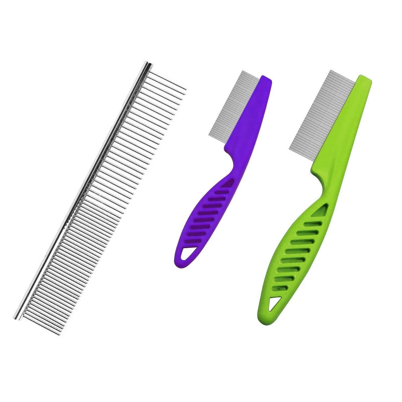CaLeQi Pet Steel Combs Flea Comb for Dog Cat Lice Combs Fine Tooth Comb Pet Dematting Comb with Rounded Teeth Prevents Knots and Mats for Long and Short Haired Pets-3 Pieces - PawsPlanet Australia