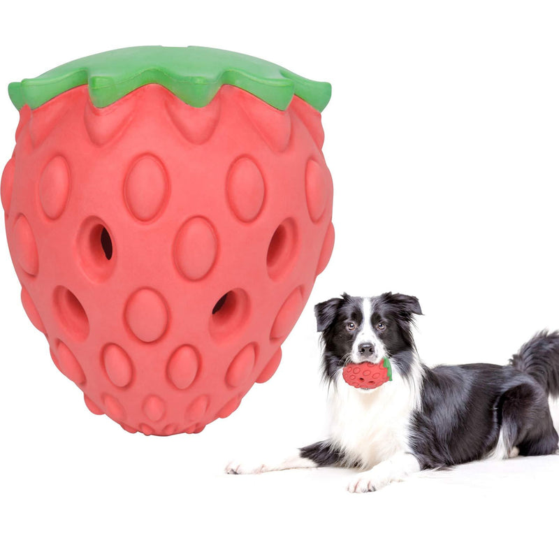 Dog Chew Toy Dog Treat Dispenser with Strawberry Scent, Puppy Teething Toy Dog Teeth Cleaning Rubber Chew Toy Indestructible for Large Medium Small Puppy - PawsPlanet Australia