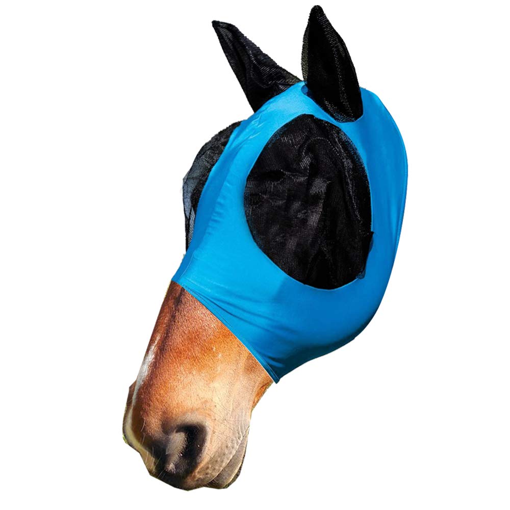 zunbo Fly Mask with Ears UV Protection Soft Lycra Mesh Fly Mask for Horses (Blue) Blue - PawsPlanet Australia