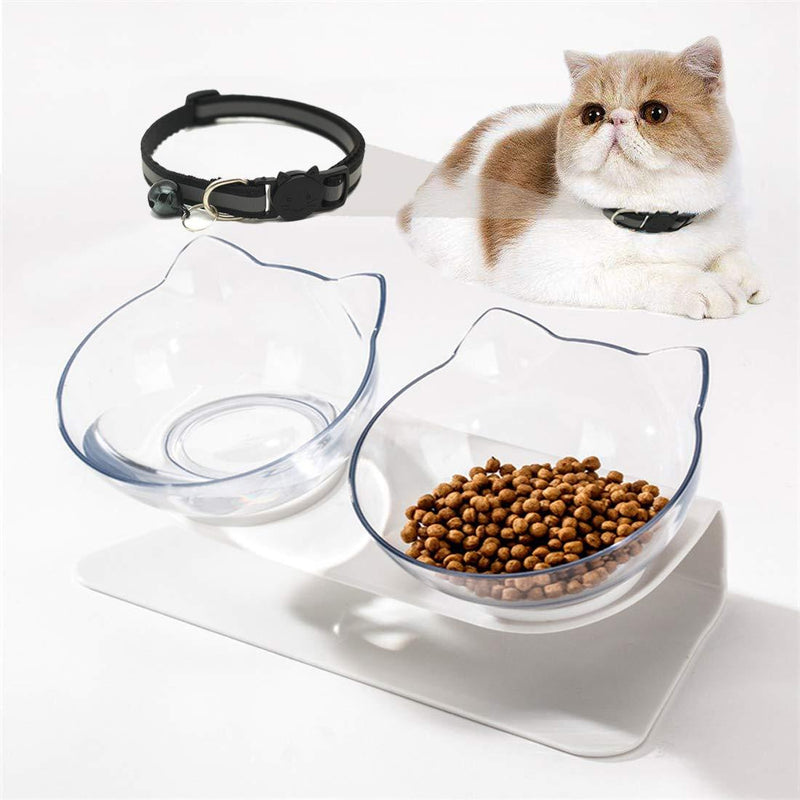 Wiscodle Raised Cat Bowls With Stand,Cat Feeder, 15° Tilted Double Cat Food Bowls,Cat Treats Feeding Bowl, Made of Transparent PC Material, Suitable For Kittens - PawsPlanet Australia