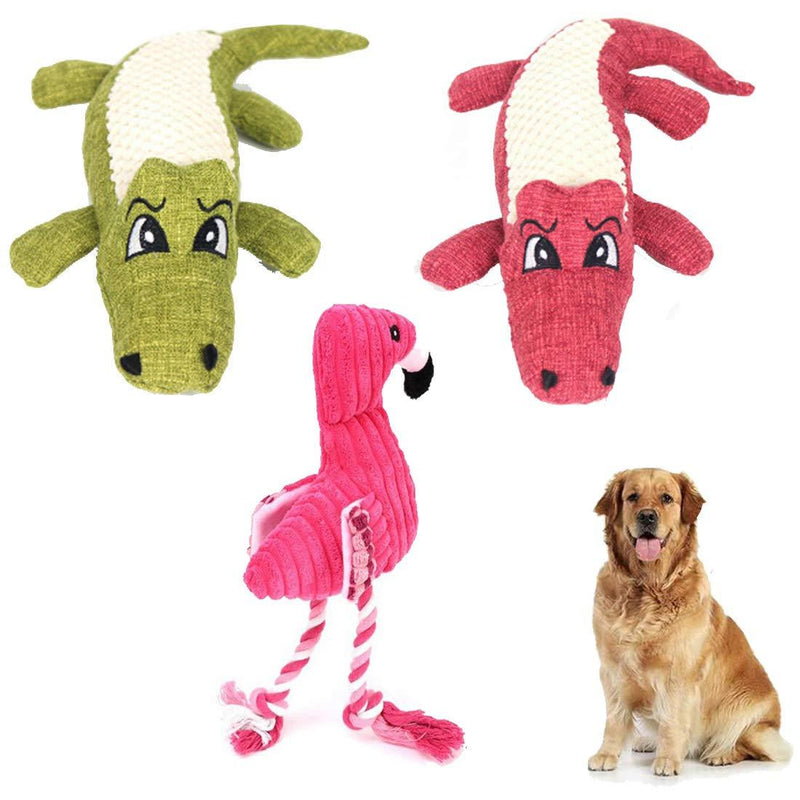 Pet Toy Simulation Crocodile Sounding Dog Resistant Bite Cleaning Teeth Plush Molars Pulling Vocal Flamingo Puzzle Dog Toy 3 Packs (Set A) Set A - PawsPlanet Australia