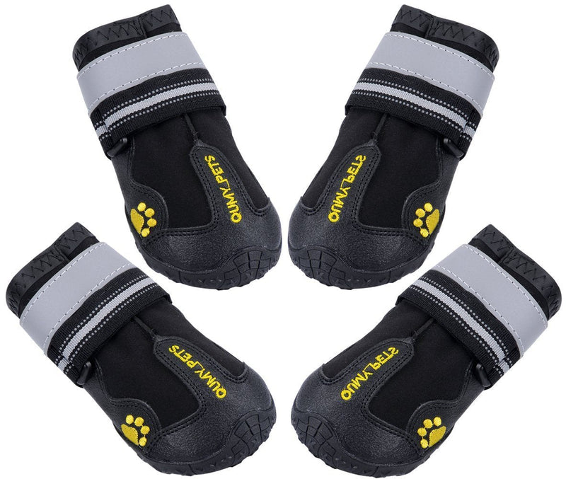 QUMY Dog Boots Waterproof Shoes for Dogs with Reflective Strape Rugged Anti-Slip Sole Black 4PCS (size 6: 2.9"x2.5"(L*W), Black-b) size 6: 2.9"x2.5"(L*W) - PawsPlanet Australia