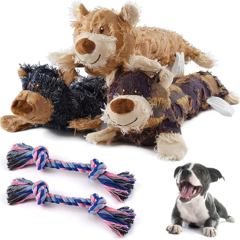 Puppy Teething Toys Squeaky Dog Chew Toys Set with Cotton Ropes, Puppy Boredom Carrot Rope Toy, Interactive Pet Toys for Small Puppies and Medium Dogs (Brown bear) - PawsPlanet Australia