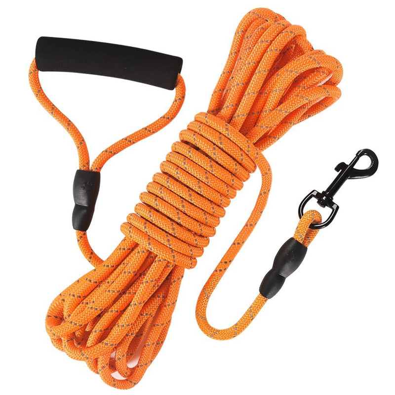 Dog Check Cord, 32FT/10M Floatable Long Reflective Recall Dog Training Rope with Comfortable Handle for Hiking, Camping, Walking (Orange) Orange - PawsPlanet Australia