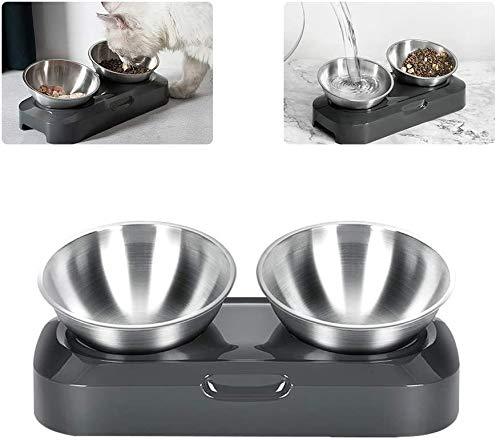 SUNJULY Double Cat Bowl, Pet Stand Bowl 0-15° Degree Adjustable Angle Stainless Steel Holder and Plastic Bracket for Cat Dog Water Bowls With Non-spill Design Double bowl - PawsPlanet Australia