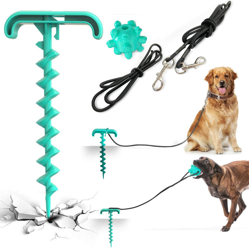 Dog Tie Out Cable and Stake, Dog Spike Stake in Ground, Dog Lead Leash Sturdy Spiral Ground Anchor with Dog Chew Molar Ball Toy and Dog Elasticity Dog Chain for Camping Backyard - PawsPlanet Australia