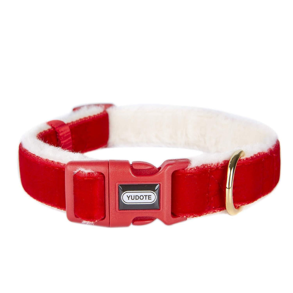 YUDOTE Premium Velvet Christmas Dog Collar with Festive Tree Decorations,Super Soft and Comfy Plush Padded Collar for Medium Dogs Neck from 31-49cm,Vibrant Red M: for neck 31-49cm; 2.0cm Width Bright Red - PawsPlanet Australia