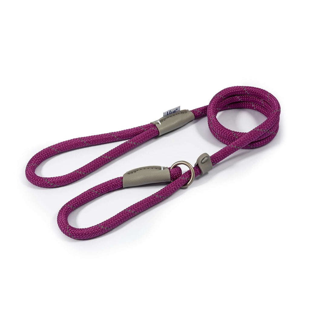 Ancol Viva Reflective Rope and Real Leather Slip Lead. 120x 1cm. PURPLE - PawsPlanet Australia