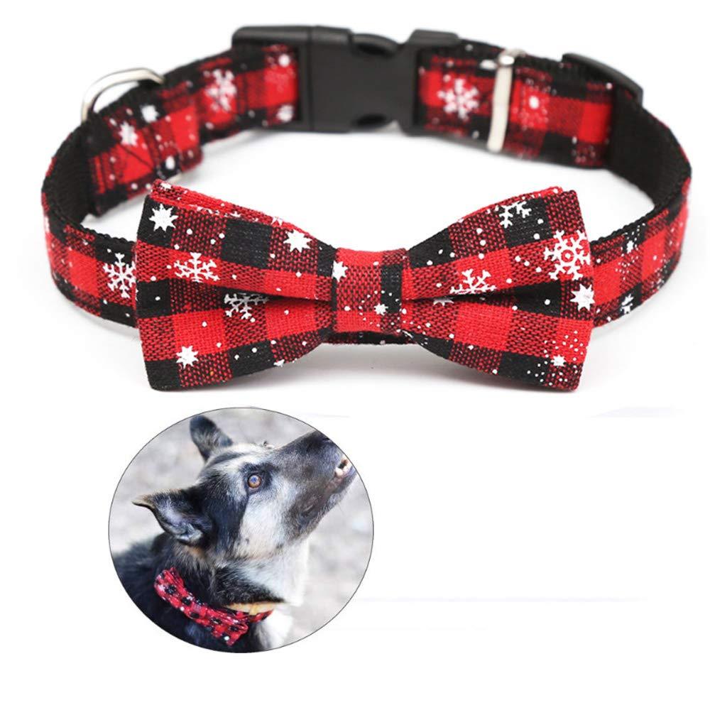 Pet Dog Cat Collar with Bow Tie Christmas Necklace Puppy D-Ring Decor Collar Accessories for Medium Large Dogs Cats (S,Red) S Red - PawsPlanet Australia