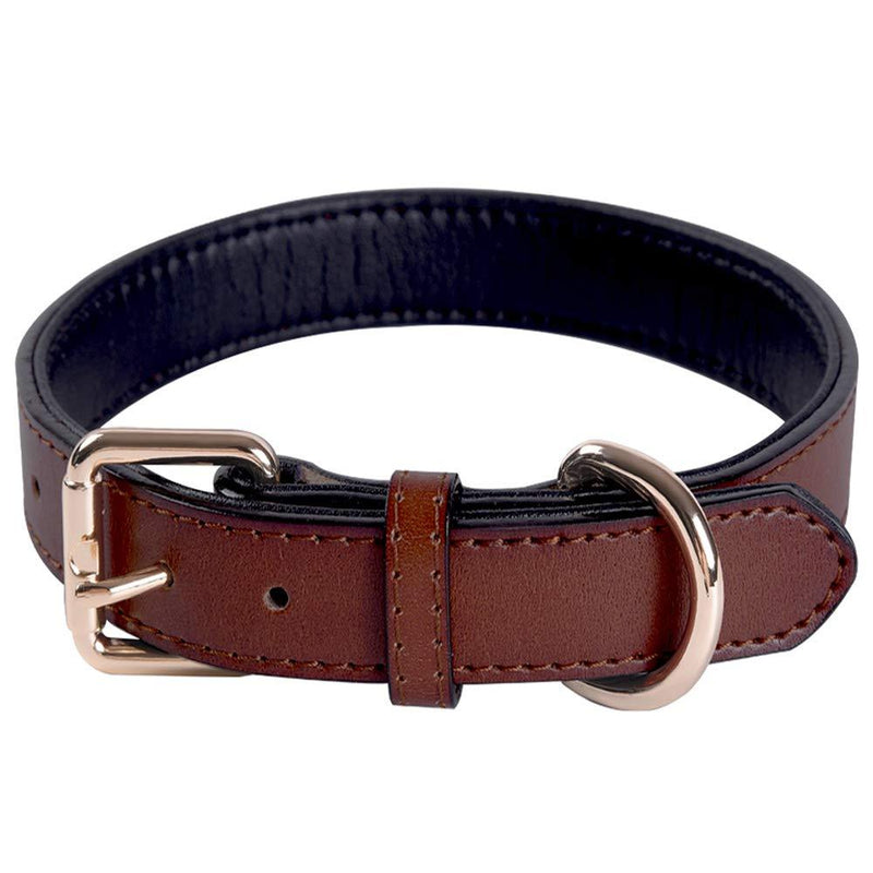 Genuine Leather Adjustable Dog Collar of Soft Thick Padded Collars Best for Small Medium Large Breed Dogs(Brown) (Large) - PawsPlanet Australia