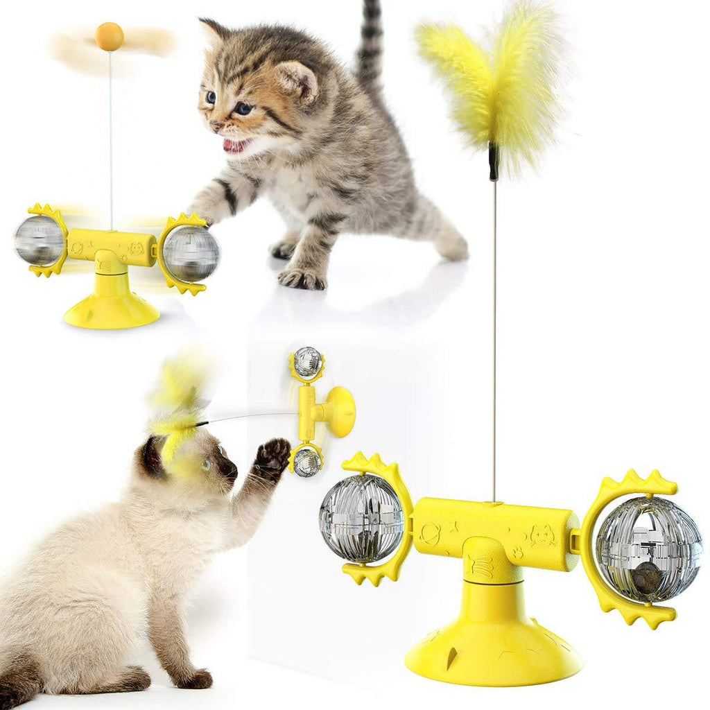 KZLLYJ Windmill Cat Toy Interactive Cat Funny Toy with Suction Cup Portable Turntable Rotating Cat Toy with Mint Grass Ball (Yellow) Yellow - PawsPlanet Australia