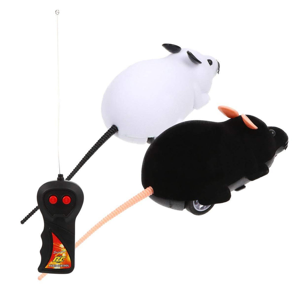 TOYANDONA Electric Mouse Toy Remote Control Mouse Robotic Cat Toy Funny Interactive Game Teaser Toy Christmas Party Supplies No Battery White+Black 2pcs - PawsPlanet Australia