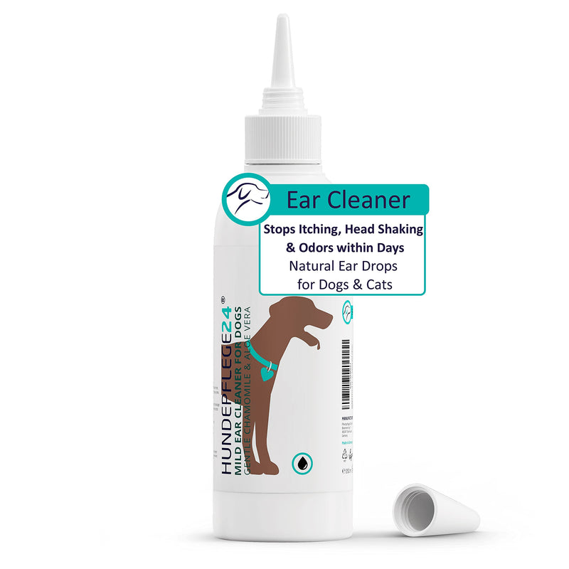 Hundepflege24 - Dog Ear Cleaner 250ml – Stops Itching, Head Shaking & Odors within Days - Natural Ear Drops for Dogs & Cats with Chamomile + Aloe Vera - Ear Care & Ear Cleaning - PawsPlanet Australia