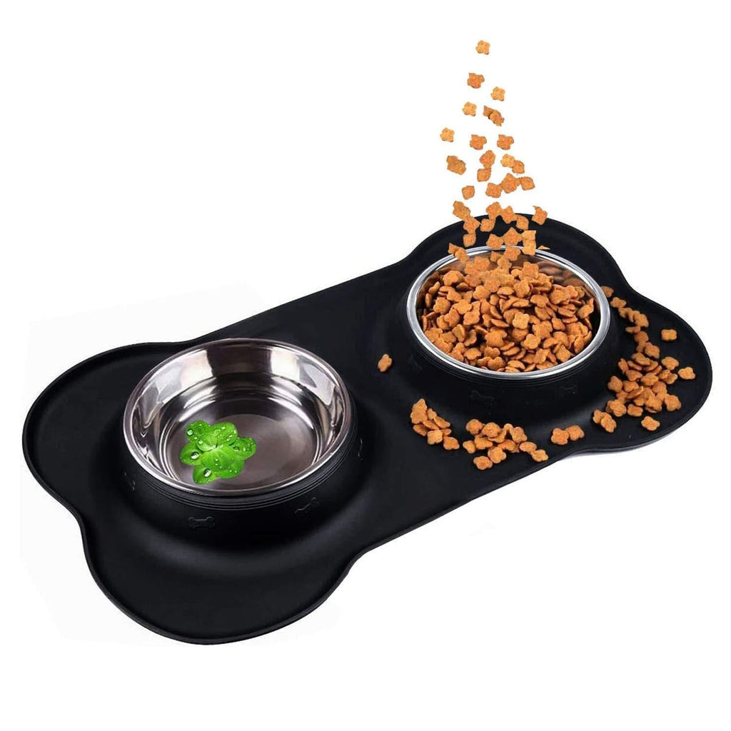 SUOXU Dog Bowl Non Slip Stainless Steel Double Dog Bowls Set , with Non-Spill Silicone Mats Pet Feeding Bowl,for Cat Dog Puppy Food Bowl and Water Bowls(M-14oz/400ml) 400 ml (Pack of 1) Black - PawsPlanet Australia