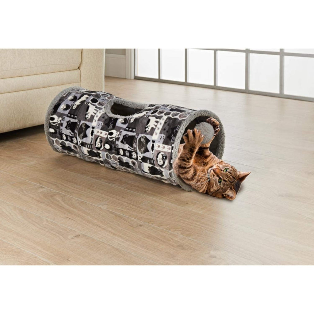 PET SHOP Tunnel for Cats • Soft and Fluffy • | Colour Grey | Crackling Material Inside and Ball Toy | Ties Flat for Easy Storage. Pops-Up and Folds Down in Seconds - PawsPlanet Australia