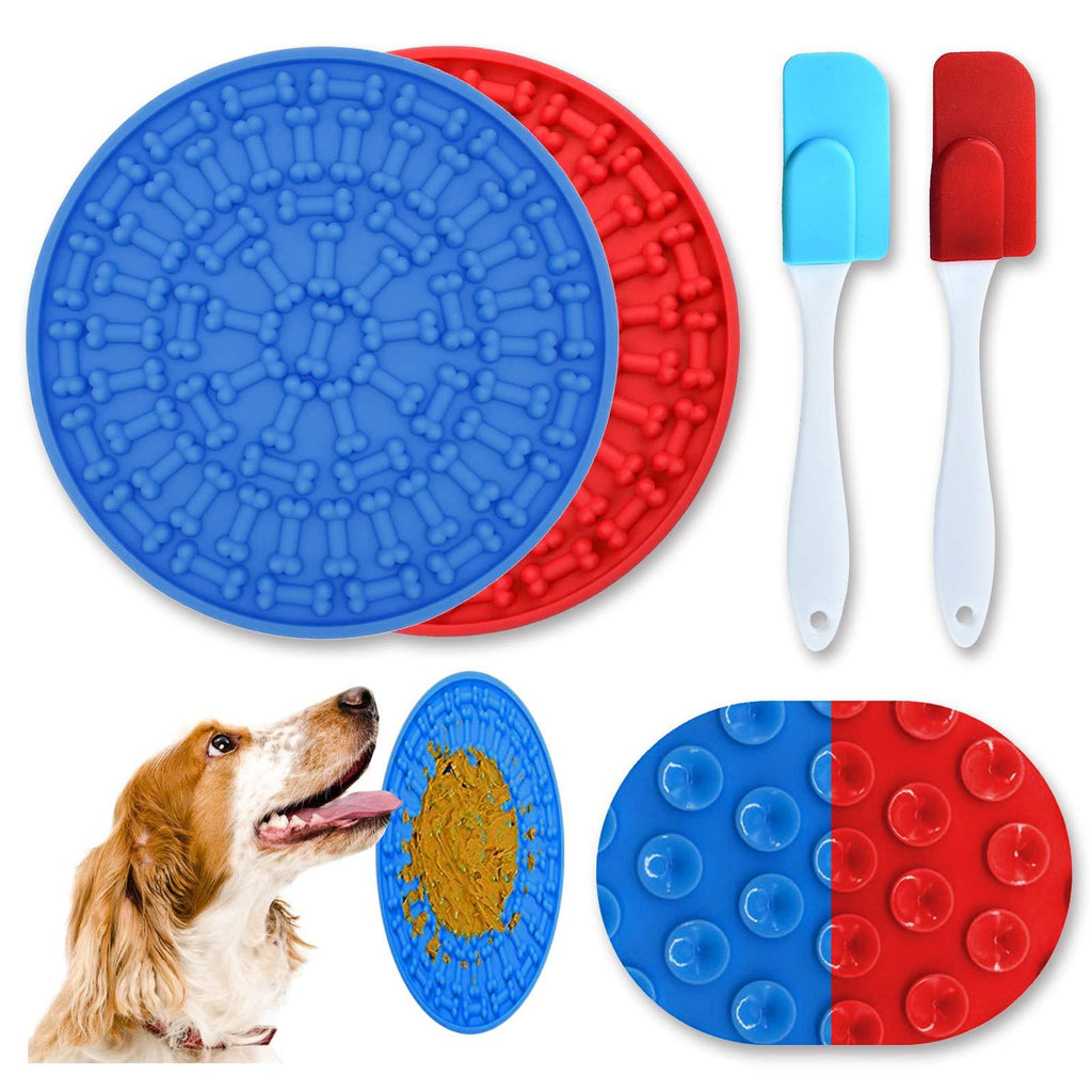 2 Pcs Dog Lick Pad, Silicone Slow Treater Dispensing Mat with Strong Suction Feeder Mat Washing Distraction Device Peanut Butter Mat with 2 Pcs Spatula Scraper for Pet Bathing Grooming Training - PawsPlanet Australia