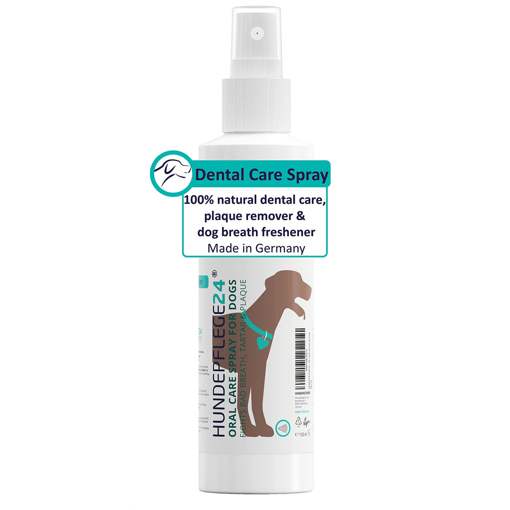 Hundepflege24 - Dental care spray for dogs & cats - 150 ml - dental care with active natural ingredients, plaque remover & dog breath freshener with chamomile, mint & liquid calcium - PawsPlanet Australia