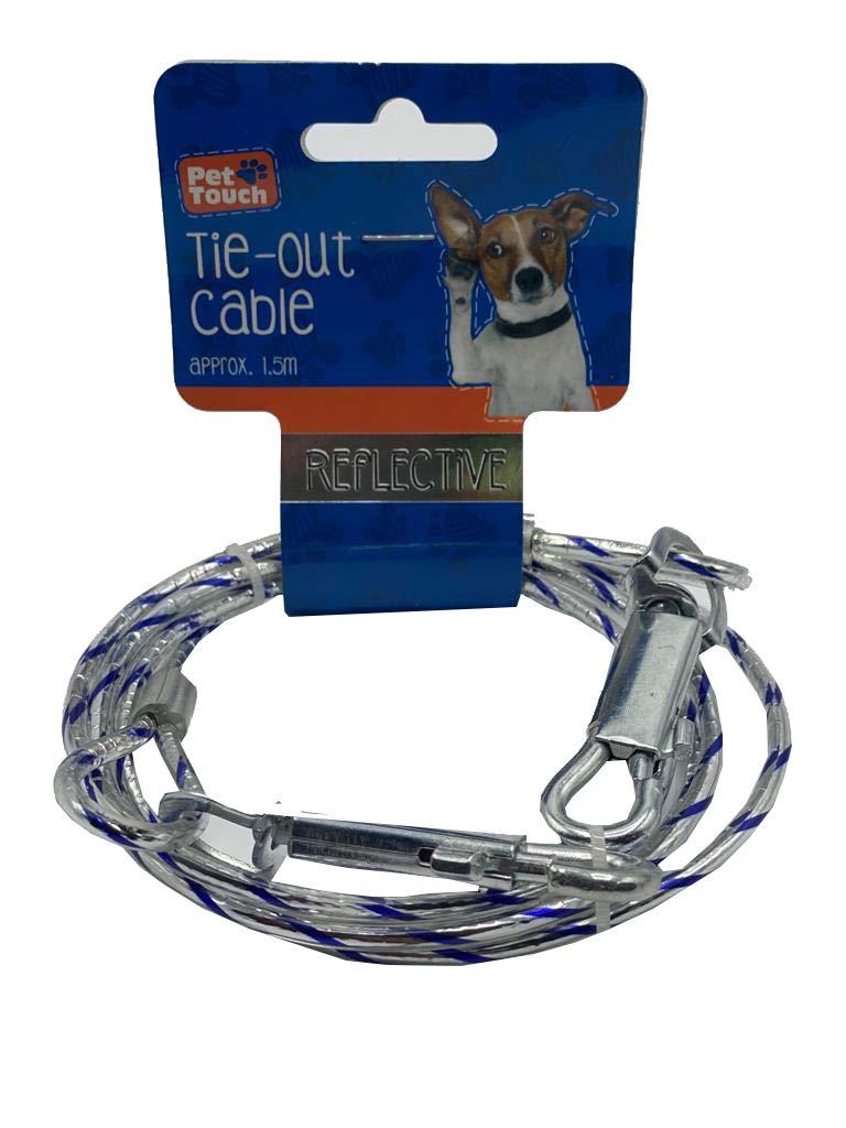 Pet Touch Dog Tie Out Cable Reflective and Strong Made of Stainless Steel Chew Proof Ideal for Small and Medium Puppies Approximately 1.5 m Long Blue - PawsPlanet Australia