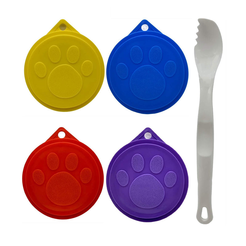 Pet Food Can Lids For Tins Universal Dog Cat Puppy Can Covers Set of 4 with Spoon/Fork - PawsPlanet Australia