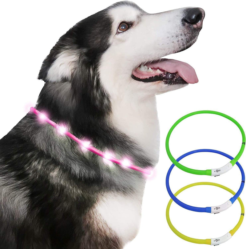 Dog Collar light for the dark, Silicone Collar Flashing Led Light for pets- USB Rechargeable - Makes Your Dog Visible (Pink) Pink - PawsPlanet Australia