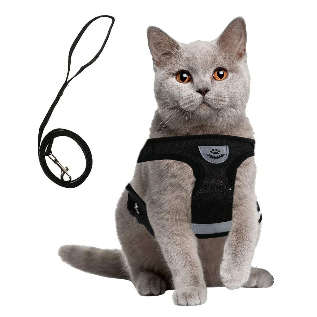 EKKONG Cat Harness, Cat Harness and Lead Set Escape Proof, Adjustable Cat Vest Harness, Kitten Collar with Reflective Strip for Cat Kitten Dog M Black - PawsPlanet Australia