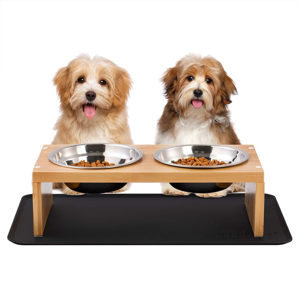 Yangbaga Elevated Dog Bowls, Raised Bamboo Dog Feeding Station with 2 Bowls, Comes with a Nonslip Silicone Pad, Easy to Clean and Mold Free (39 * 21 * 8 CM) 38*21*11 CM - PawsPlanet Australia