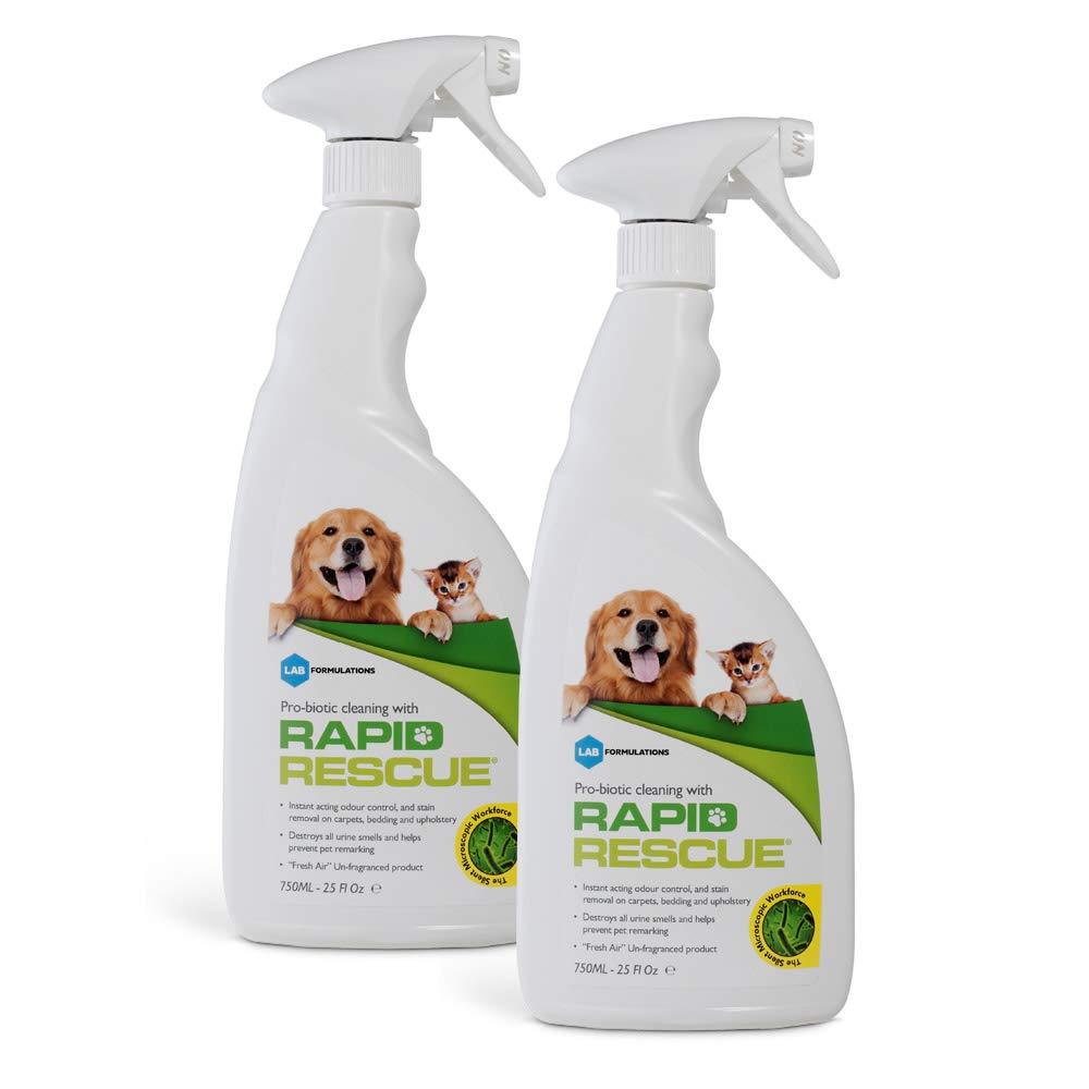 Rapid Rescue | Pet Odour Eliminator Urine Smell Remover | Natural Microbe Enzymatic Green Solution Probiotic Fast-Acting on Cat & Dog Stains on Carpets, Wood Floors, Cars, Rugs (2pk) - PawsPlanet Australia